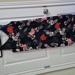 REITMANS floral dress, sleeveless, V neck, lined, navy, coral, blue, cream, S/P